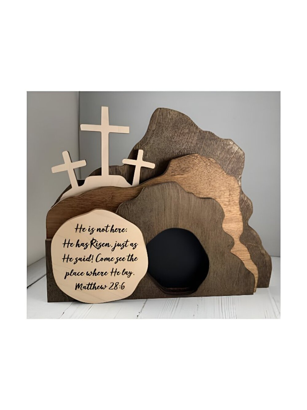 The Empty Tomb Easter Scene and Cross Decoration, He is Risen Decor,Jesus Tomb